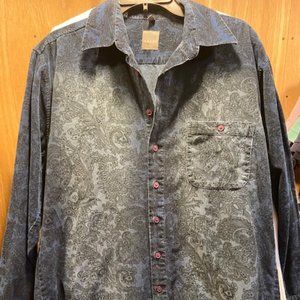 Haupt, Size M, 16 1/2", Blue Paisley Long Sleeve, button down shirt